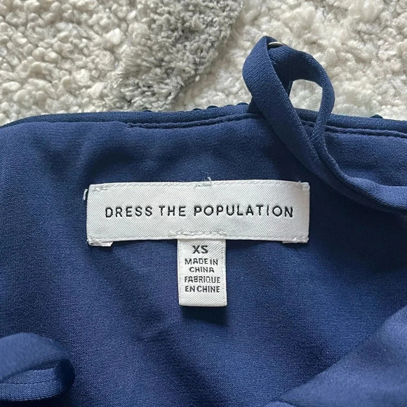 Dress the Population Paloma blue mini Sequin tight sexy cowl neck Dress XS new - Picture 3 of 12